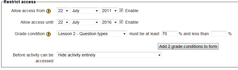 Example of a Restrict access setting