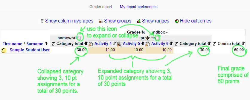 Grader report when all categories are completed and calculation is entered