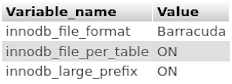 innodb_file_format=Barracuda;innodb_file_per_table=ON;innodb_large_prefix=ON