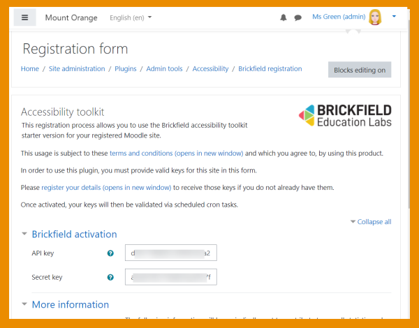 Accessibility registration page
