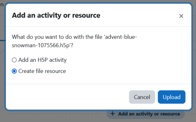 Add an activity or create an H5P resource