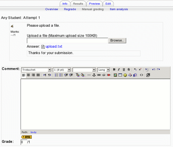 screenshot of file response question grading page