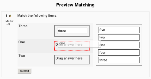 screenshot of drag-and-drop target highlighting for matching question