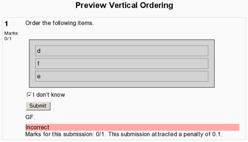 screenshot of vertical ordering with no response submitted