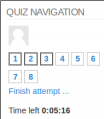 Quiz navigation block showing quiz timer