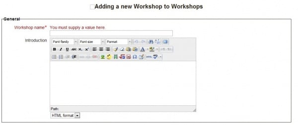 "The form shown when adding a new workshop"