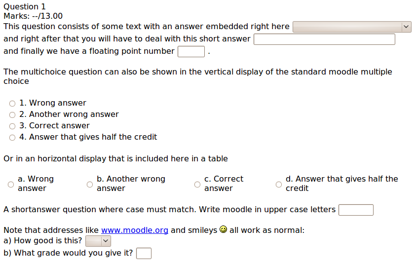 Embedded Answers (Cloze) question type - MoodleDocs