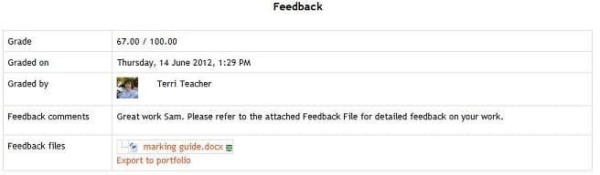 Feedback view for students