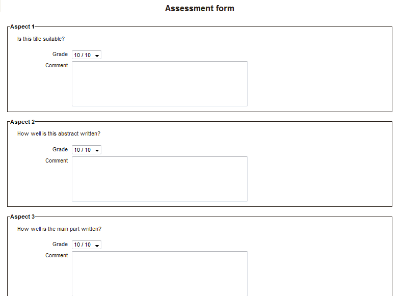 Assessment form using accumulative grading
