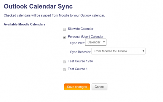 Calendar sync options