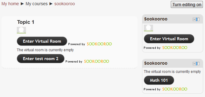 Sookooroo modules and blocks on the course page