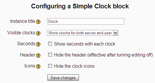 Configuration page for the Simple Clock block