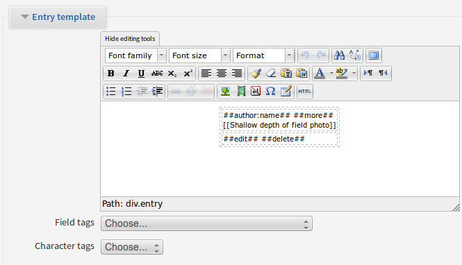 Entry template setting