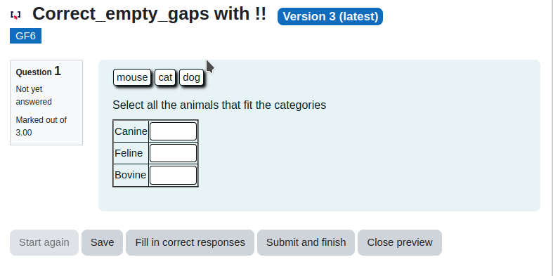 Gapfill Categories