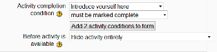 "must be marked complete/hide activity entirely"