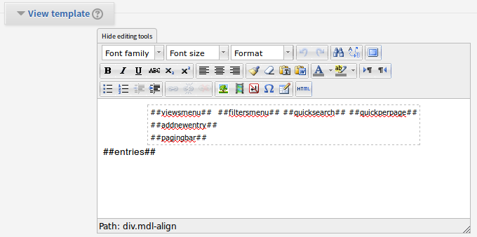 View template setting