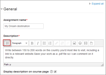 General settings for an assignment