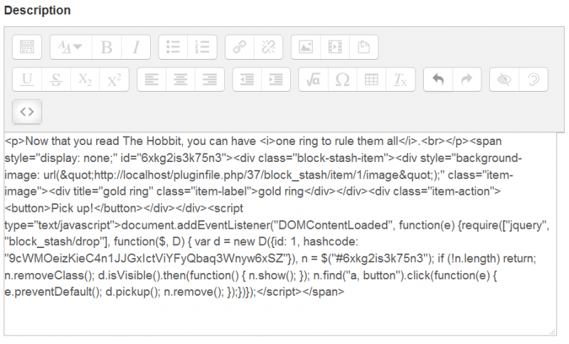 File:block stash page where we have embedded the item Snippet code.png