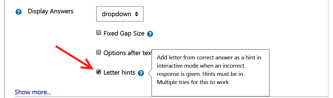 Checkbox to set letter hints