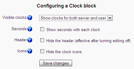 Configuration page for the Simple Clock block