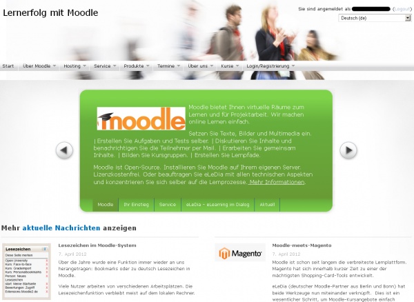 Beispiel für eine Moodle-Startseite nach der Anmeldung