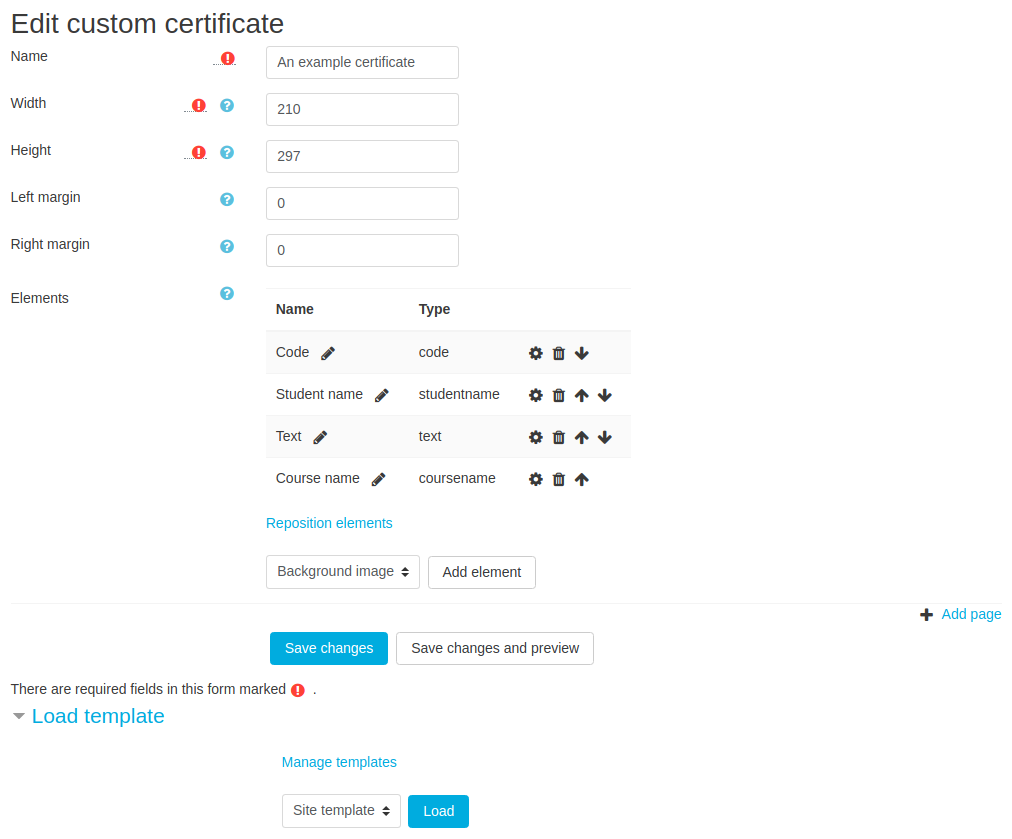 Custom certificate edit page with items.png