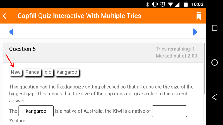 Gapfill in Moodle mobile