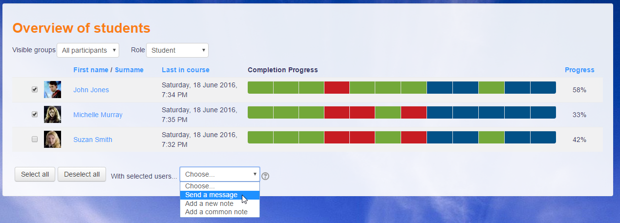 The overview page