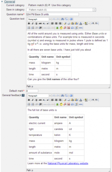 File:The Question text, Grade and General feedback for a Pattern match question.png