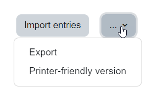 menu showing export and import options