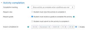 Assignment activity completion settings