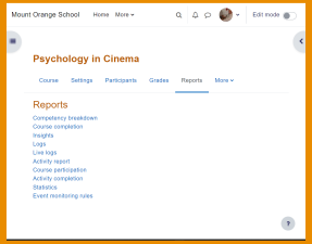 Detailed reporting and logs View and generate reports on activity and participation at course and site level. Site-wide reports