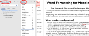 Screenshot of Word editing interface with Navigation pane and Style area pane enabled