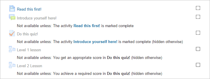 teacher view of sequence of conditional activities