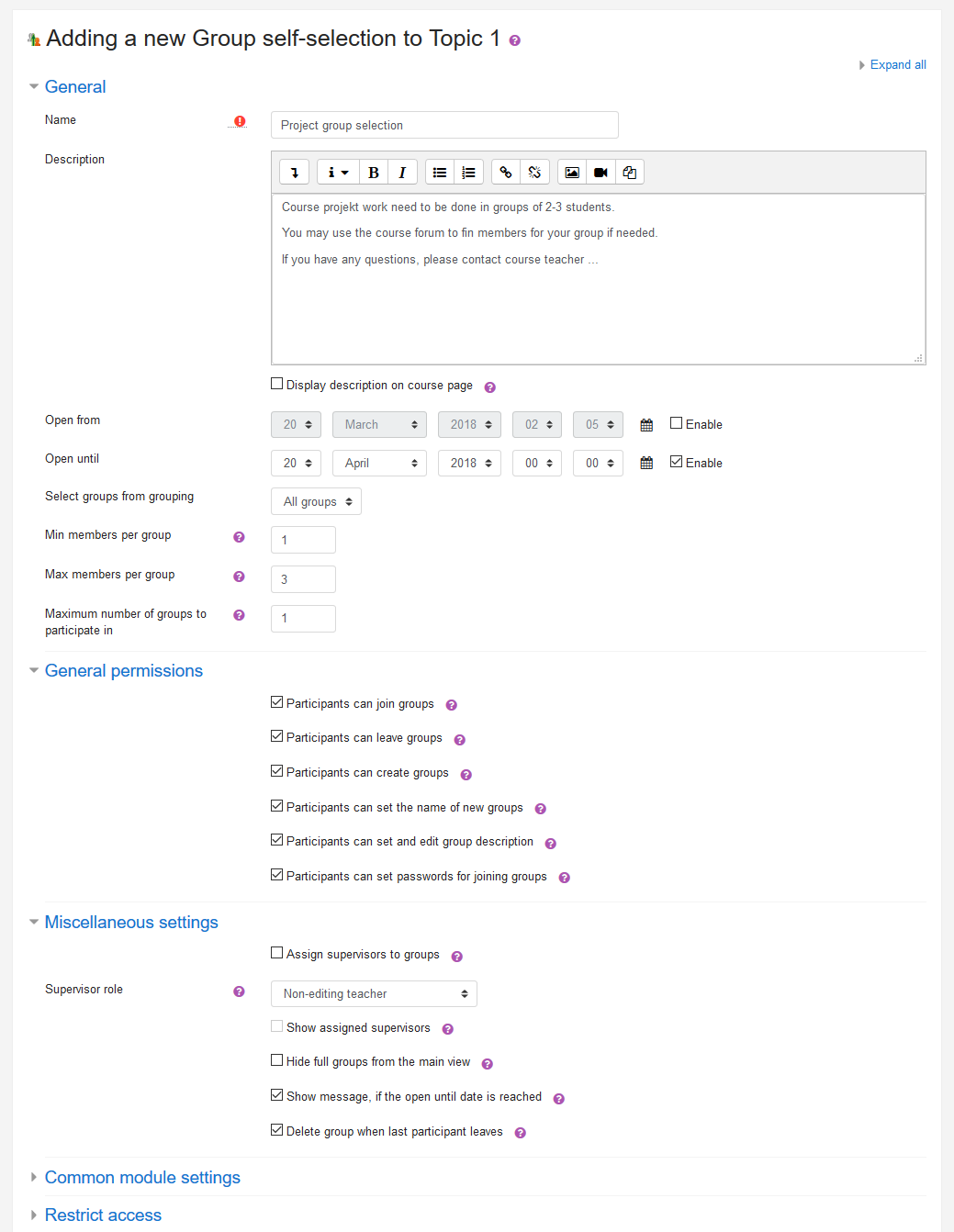 Activity Settings