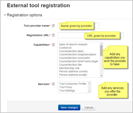 Registration settings page