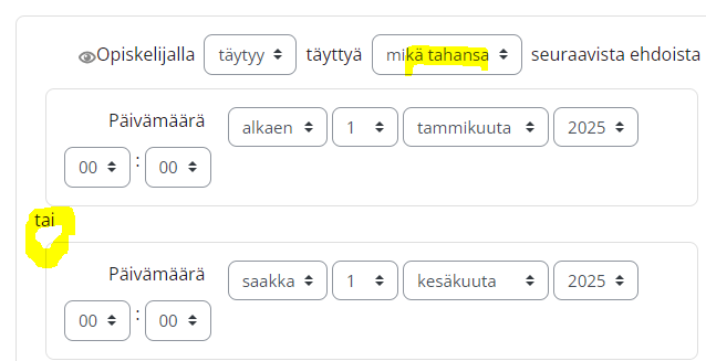 Rajoita pääsy mikä tahansa asetus Moodlessa