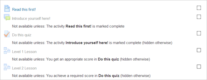 teacher view of sequence of conditional activities