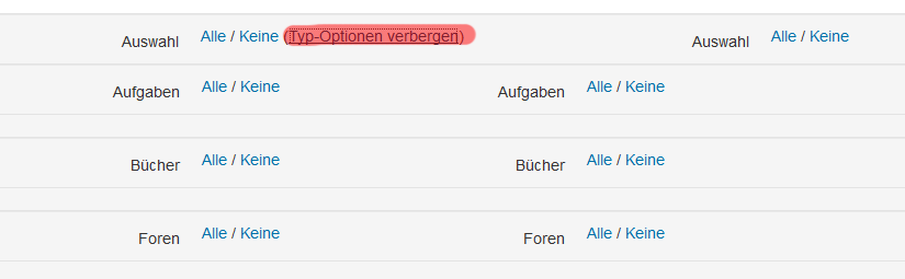 Auswahl der zu sichernden Aktivit&auml;ten- und Materialtypen