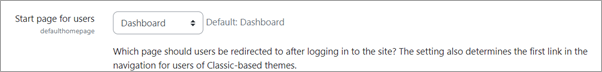 default start page for users