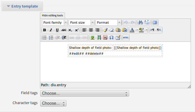 Entry template setting