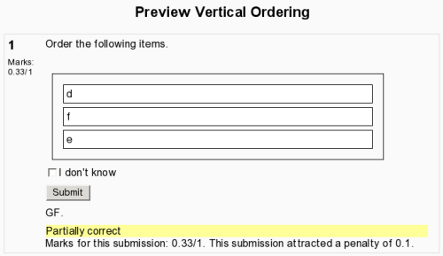 screenshot of submitted vertical ordering